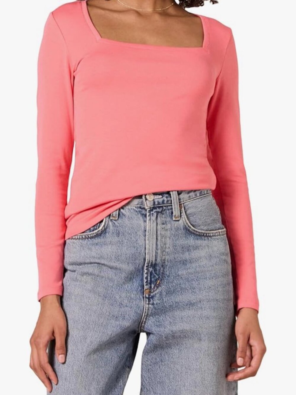 New! Slim-fit Long Sleeve Square Neck Tee